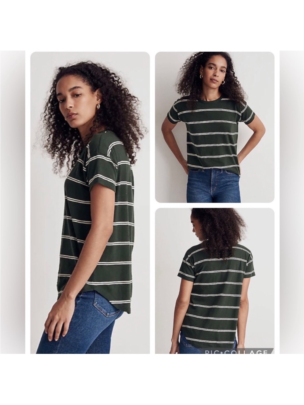 Madewell Whisper Cotton Crewneck Tee in Dark Green Amar Stripe